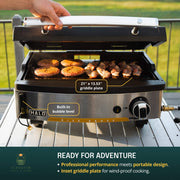 Elite1B flat top griddle cooking burgers and vegetables on 284 sq in surface