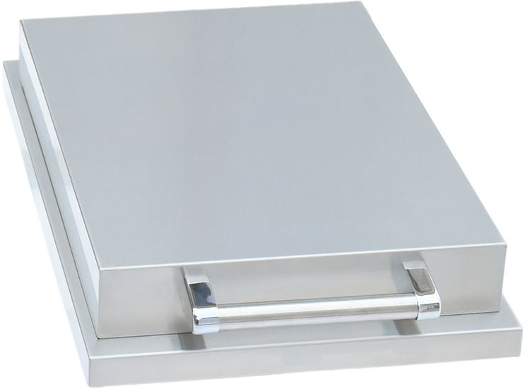 Stainless steel tray with handle on a white background