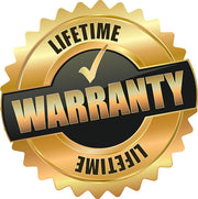 Gold and black 'Lifetime Warranty' badge with a checkmark on a white background