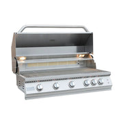 Stainless steel grill with visible brand logo on a white background