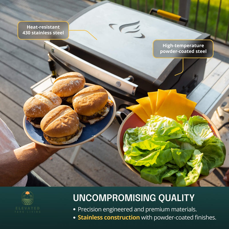 Dual-zone burner system on Elite1B outdoor griddle — even wall-to-wall heat
