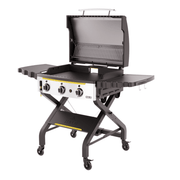 Elite3B triple burner griddle cooking steaks and vegetables across six zones