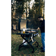 Wind-proof inset griddle plate on Elite4B freestanding griddle