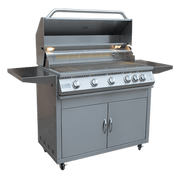 Stainless steel outdoor grill with cabinets on a transparent background