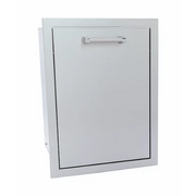 Stainless steel outdoor kitchen cabinet door with handle on a white background