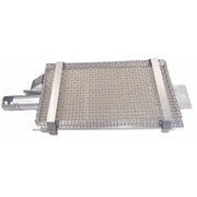 Metallic grill basket on a white background