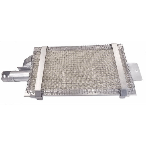 Metallic grill basket on a white background