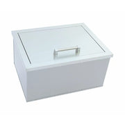 White rectangular box with a glass lid and handle on a white background