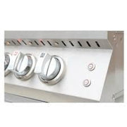 Stainless steel gas control panel with knobs on a white background