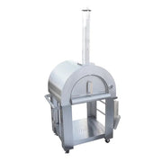 Stainless steel pizza oven on a white background