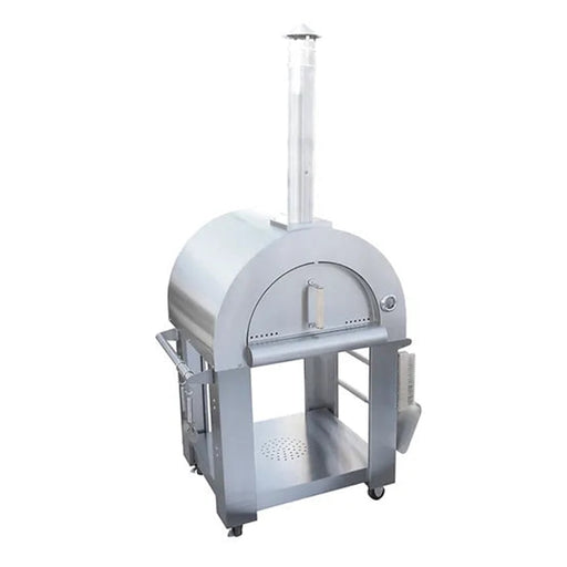 Stainless steel pizza oven on a white background